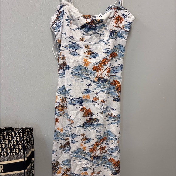 Free People Beach Party Midi Neutral Cream Floral Print Women's Dress vacation - Picture 8 of 10